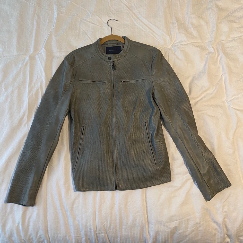 Zara Man Vegan Perforated Leather Jacket